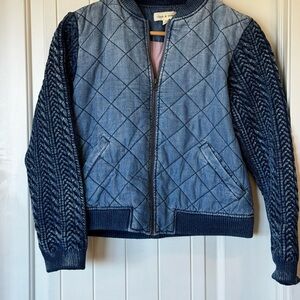 Cloth & Stone Denim Blue Quilted Bomber Jacket